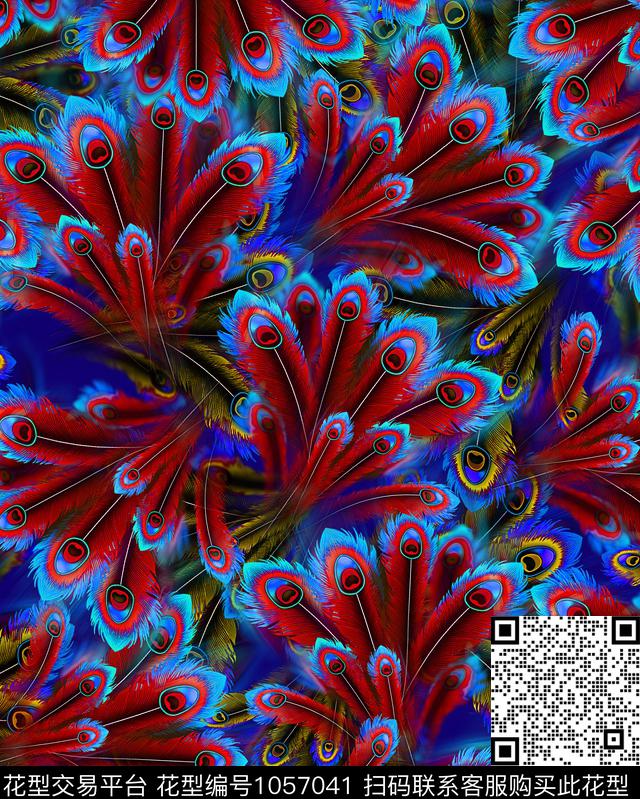 抽象动物纹羽毛数码印花华亿平台下载（图片编号: 1057041） - 瓦栏（Walan）