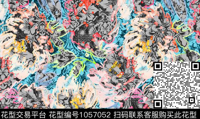 民族风抽象大牌风数码印花华亿平台下载（图片编号: 1057052） - 瓦栏（Walan）