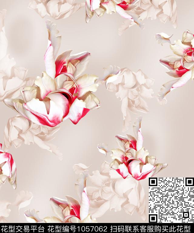 大花手绘花卉花卉数码印花华亿平台下载（图片编号: 1057062） - 瓦栏（Walan）