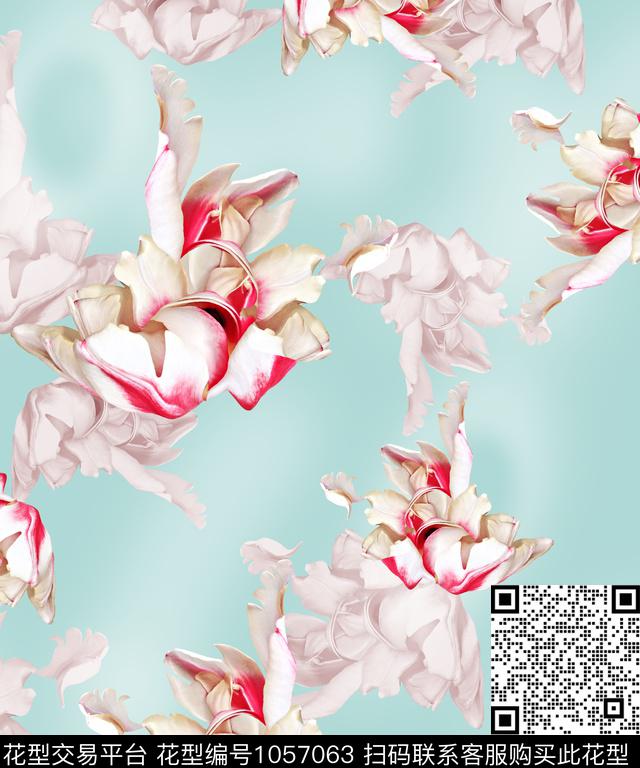 大花手绘花卉花卉数码印花华亿平台下载（图片编号: 1057063） - 瓦栏（Walan）