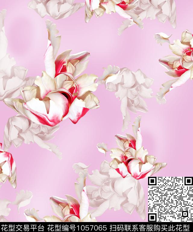 大花手绘花卉花卉数码印花华亿平台下载（图片编号: 1057065） - 瓦栏（Walan）