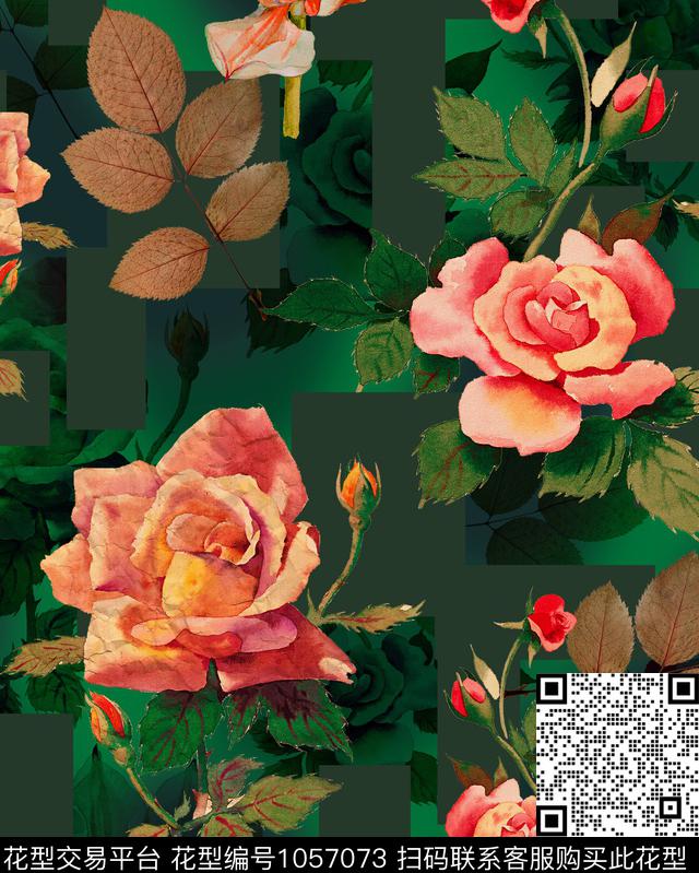 中国风手绘花卉香云纱数码印花华亿平台下载（图片编号: 1057073） - 瓦栏（Walan）