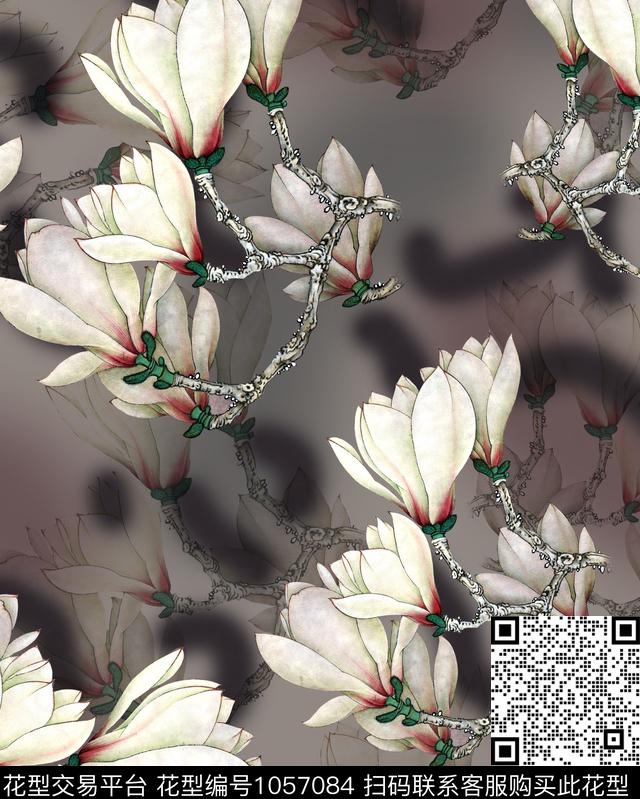 玉兰花香云纱花卉数码印花华亿平台下载（图片编号: 1057084） - 瓦栏（Walan）