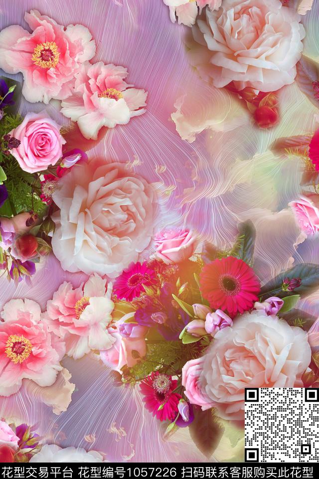 花卉女装大牌风数码印花华亿平台下载（图片编号: 1057226） - 瓦栏（Walan）