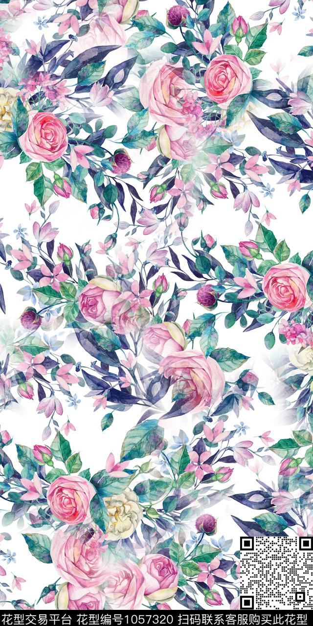 数码华亿平台水彩花卉女装数码印花华亿平台下载（图片编号: 1057320） - 瓦栏（Walan）