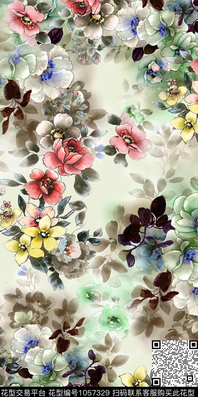 手绘花卉唯美花卉春夏华亿平台数码印花华亿平台下载（图片编号: 1057329） - 瓦栏（Walan）