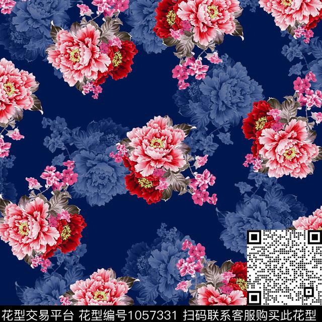 黑底花卉数码华亿平台民族风数码印花华亿平台下载（图片编号: 1057331） - 瓦栏（Walan）