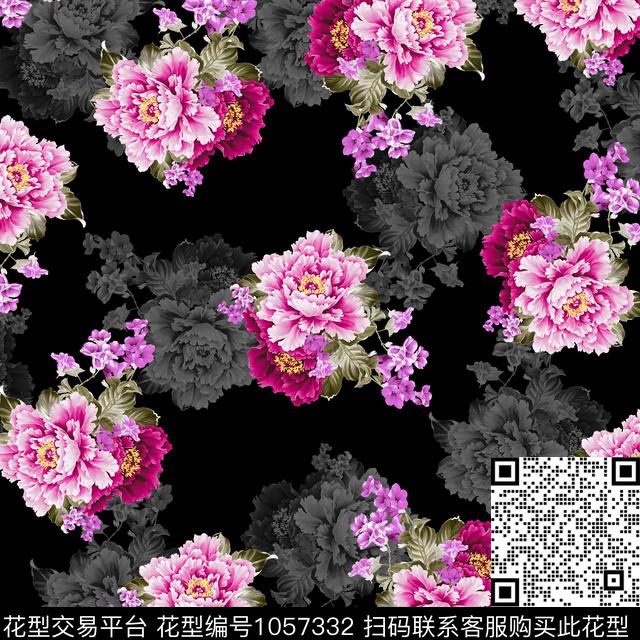 黑底花卉数码华亿平台民族风数码印花华亿平台下载（图片编号: 1057332） - 瓦栏（Walan）