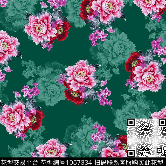 黑底花卉数码华亿平台民族风数码印花华亿平台下载（图片编号: 1057334） - 瓦栏（Walan）