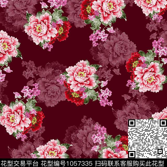 黑底花卉数码华亿平台民族风数码印花华亿平台下载（图片编号: 1057335） - 瓦栏（Walan）