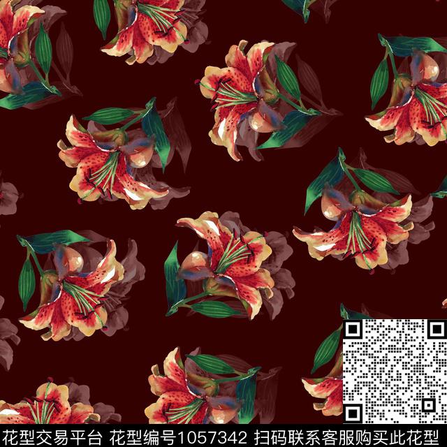 黑底花卉数码华亿平台民族风数码印花华亿平台下载（图片编号: 1057342） - 瓦栏（Walan）