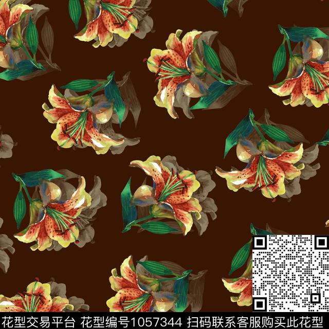 黑底花卉数码华亿平台民族风数码印花华亿平台下载（图片编号: 1057344） - 瓦栏（Walan）