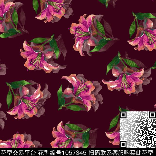 黑底花卉数码华亿平台民族风数码印花华亿平台下载（图片编号: 1057345） - 瓦栏（Walan）