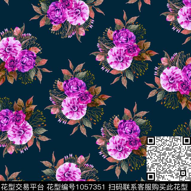 黑底花卉数码华亿平台民族风数码印花华亿平台下载（图片编号: 1057351） - 瓦栏（Walan）