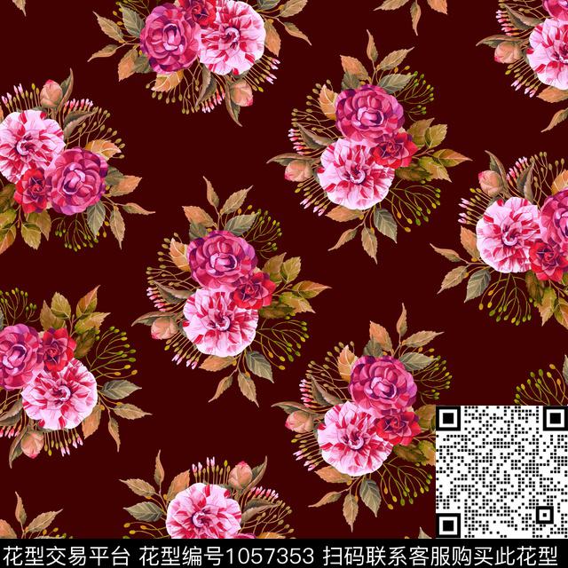 黑底花卉数码华亿平台民族风数码印花华亿平台下载（图片编号: 1057353） - 瓦栏（Walan）