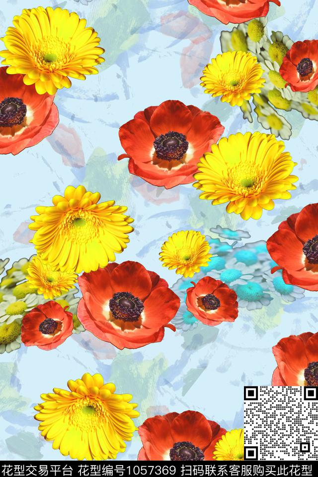 数码华亿平台春夏华亿平台写实花卉数码印花华亿平台下载（图片编号: 1057369） - 瓦栏（Walan）
