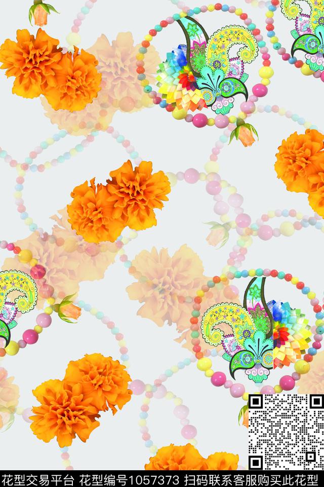 趣味花卉佩斯利数码印花华亿平台下载（图片编号: 1057373） - 瓦栏（Walan）