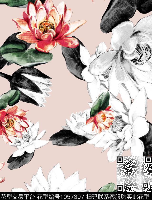 数码华亿平台花卉荷花数码印花华亿平台下载（图片编号: 1057397） - 瓦栏（Walan）
