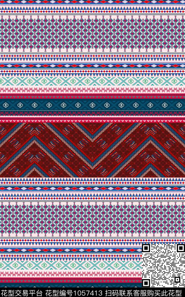 洋阳---民族风几何民族风条纹丝绸真丝数码华亿平台数码印花华亿平台下载（图片编号: 1057413） - 瓦栏（Walan）