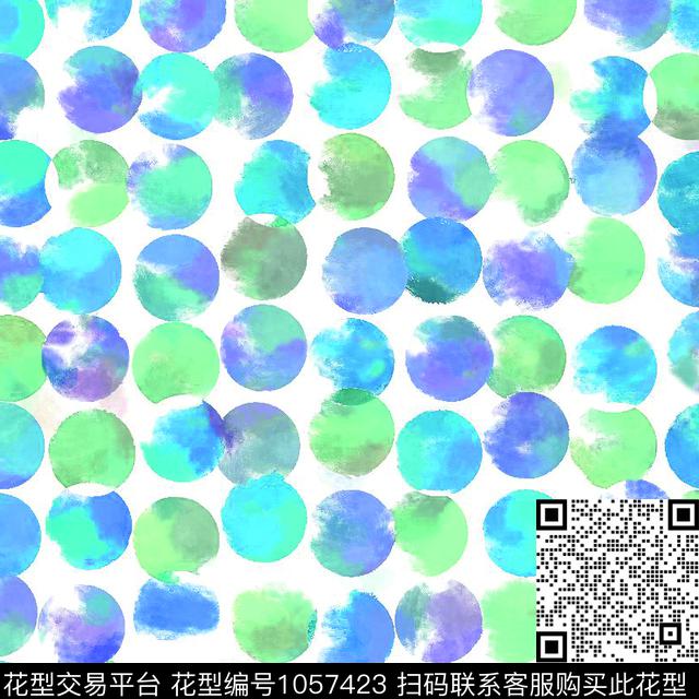 圆形水彩花卉蓝绿色圆球数码印花华亿平台下载（图片编号: 1057423） - 瓦栏（Walan）