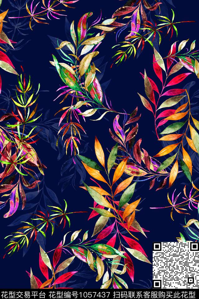 炫彩绿植树叶数码印花华亿平台下载（图片编号: 1057437） - 瓦栏（Walan）