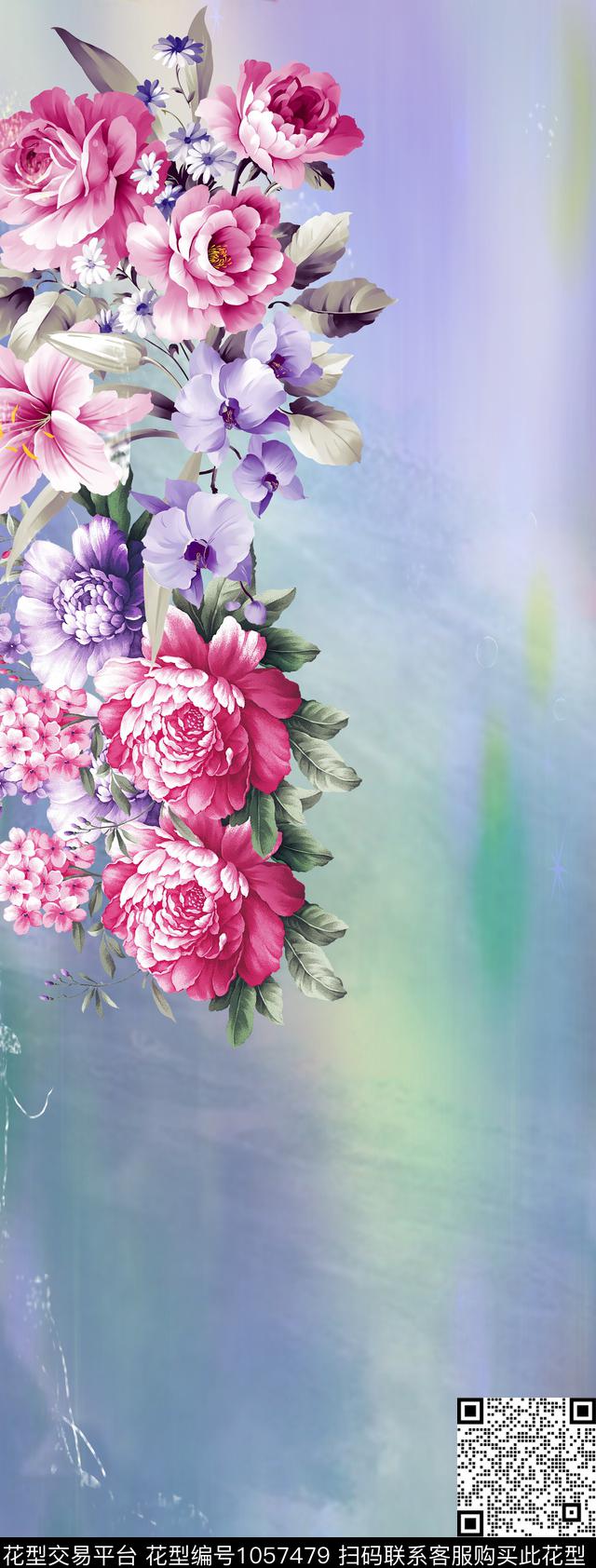 彩底花卉少女炫彩数码印花华亿平台下载（图片编号: 1057479） - 瓦栏（Walan）