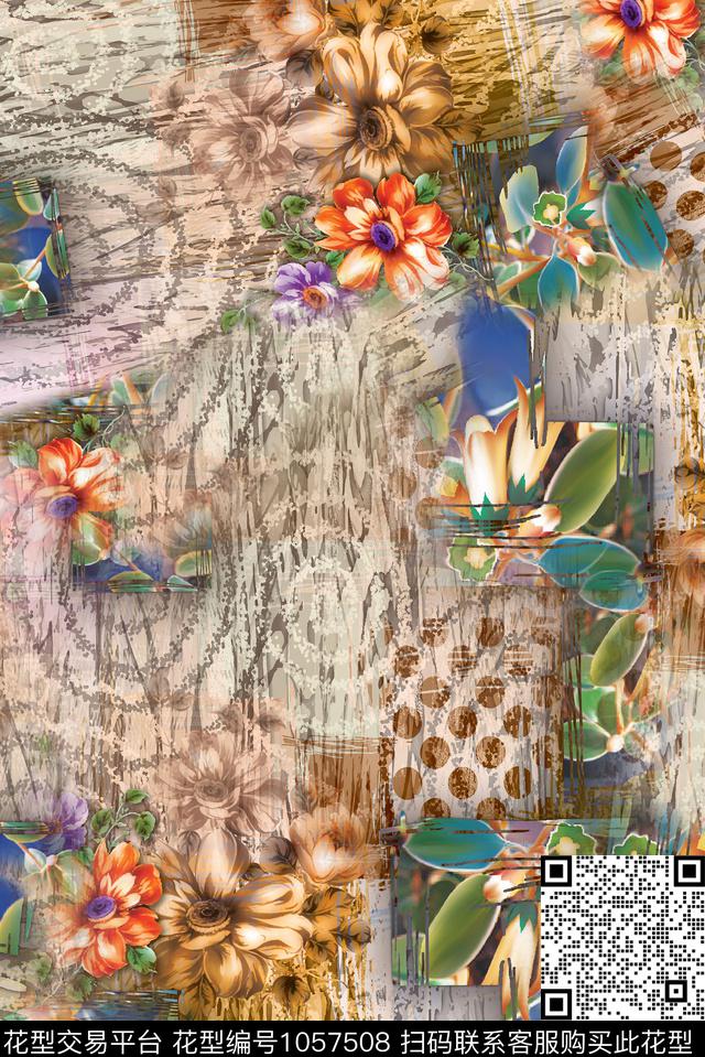 花卉手绘花卉数码印花华亿平台下载（图片编号: 1057508） - 瓦栏（Walan）