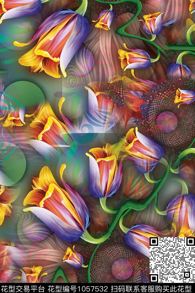 植物花卉手绘花卉数码印花华亿平台下载（图片编号: 1057532） - 瓦栏（Walan）