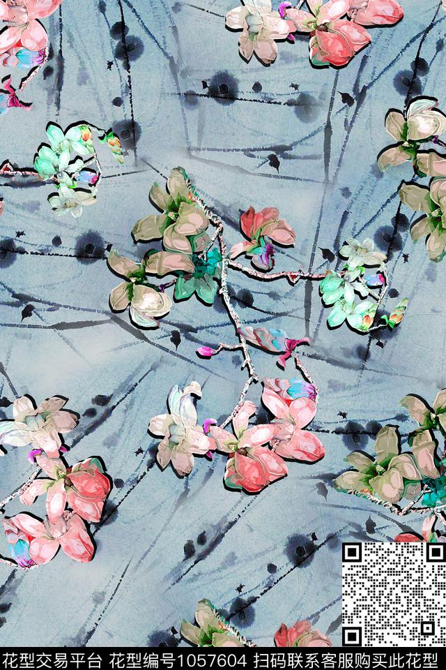 小碎花素雅水彩花卉数码印花华亿平台下载（图片编号: 1057604） - 瓦栏（Walan）