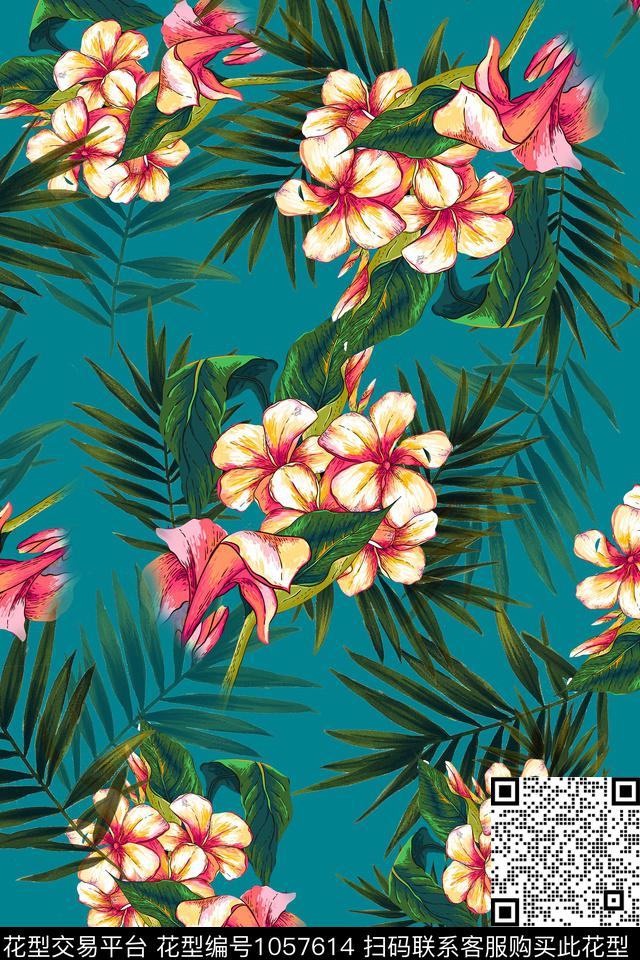 数码华亿平台素雅水彩花卉数码印花华亿平台下载（图片编号: 1057614） - 瓦栏（Walan）