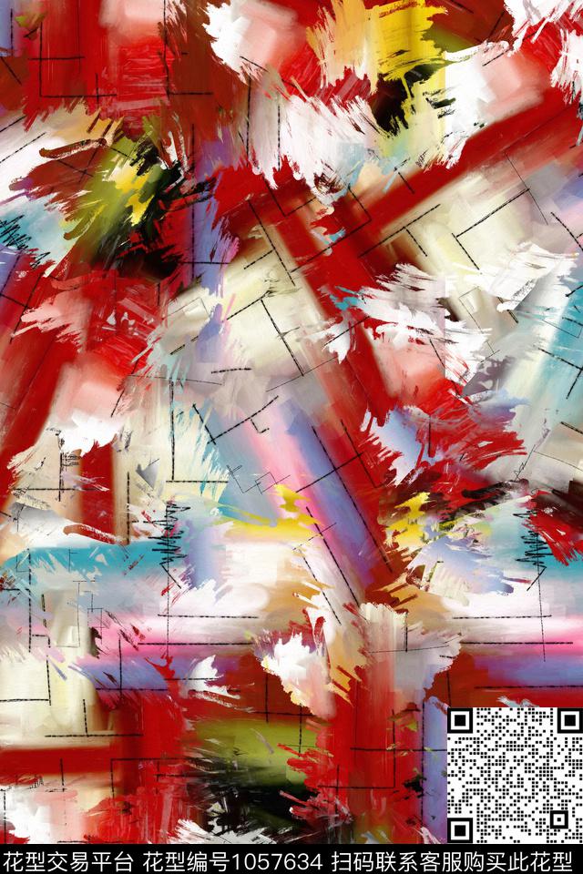 线条肌理笔触数码印花华亿平台下载（图片编号: 1057634） - 瓦栏（Walan）