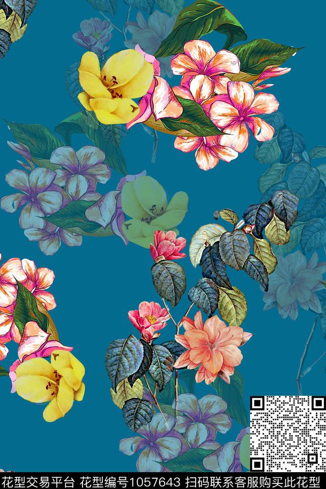 数码华亿平台素雅水彩花卉数码印花华亿平台下载（图片编号: 1057643） - 瓦栏（Walan）
