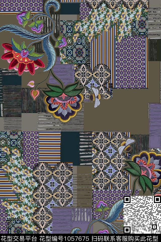 民族风格子几何数码印花华亿平台下载（图片编号: 1057675） - 瓦栏（Walan）