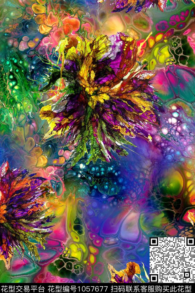 肌理抽象花卉数码印花华亿平台下载（图片编号: 1057677） - 瓦栏（Walan）