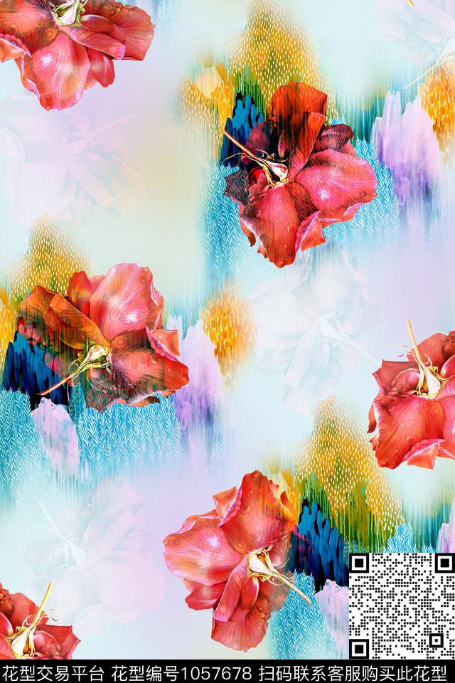 水彩花卉纹理年轻女性数码印花华亿平台下载（图片编号: 1057678） - 瓦栏（Walan）
