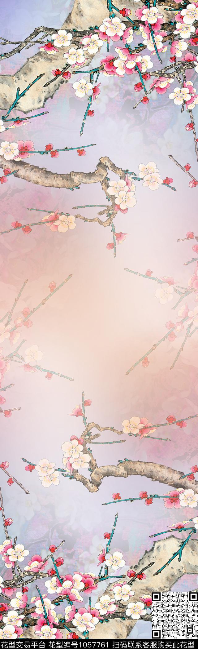 围巾渐变桃花数码印花华亿平台下载（图片编号: 1057761） - 瓦栏（Walan）