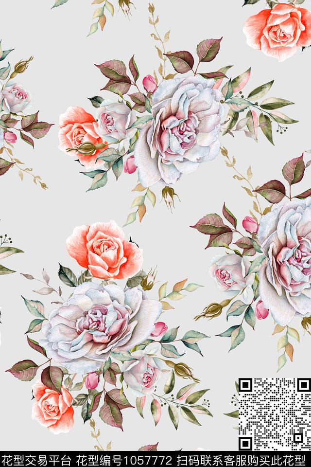 植物清爽底花卉热带华亿平台数码印花华亿平台下载（图片编号: 1057772） - 瓦栏（Walan）