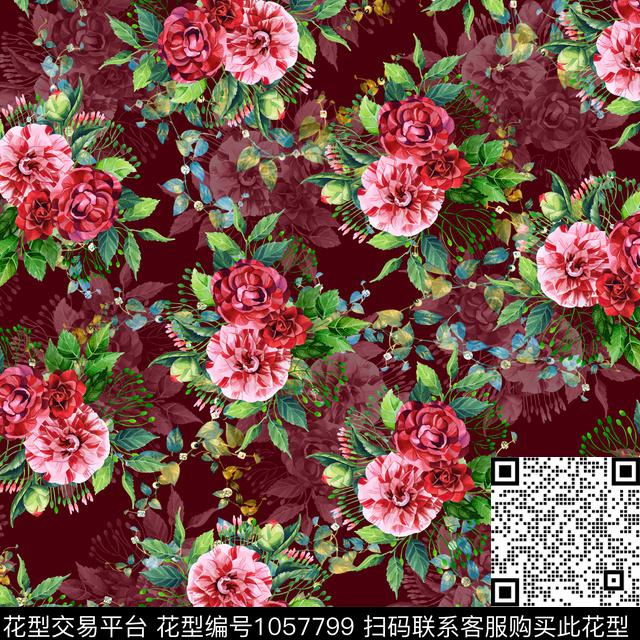 黑底花卉数码华亿平台民族风数码印花华亿平台下载（图片编号: 1057799） - 瓦栏（Walan）