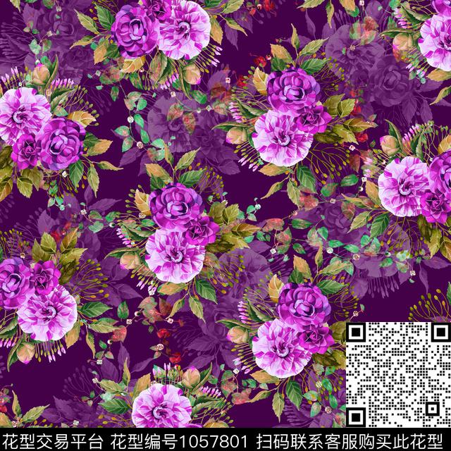 黑底花卉数码华亿平台民族风数码印花华亿平台下载（图片编号: 1057801） - 瓦栏（Walan）
