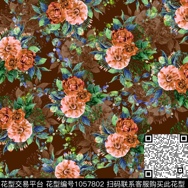 黑底花卉数码华亿平台民族风数码印花华亿平台下载（图片编号: 1057802） - 瓦栏（Walan）