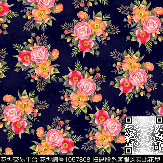 黑底花卉数码华亿平台民族风数码印花华亿平台下载（图片编号: 1057808） - 瓦栏（Walan）