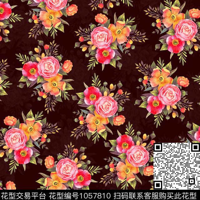 黑底花卉数码华亿平台民族风数码印花华亿平台下载（图片编号: 1057810） - 瓦栏（Walan）