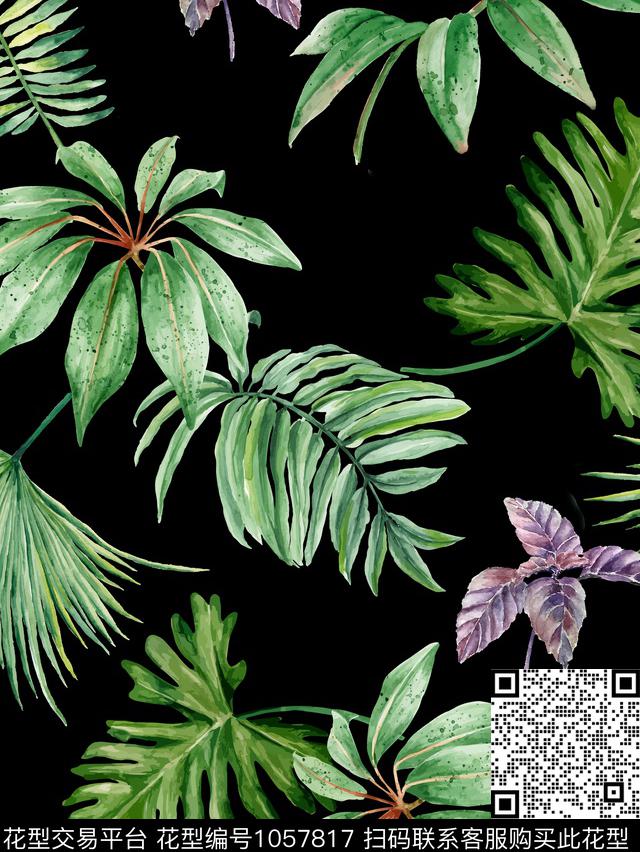 东南亚热带华亿平台绿植树叶数码印花华亿平台下载（图片编号: 1057817） - 瓦栏（Walan）