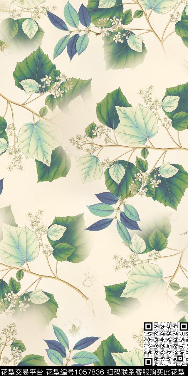 抽象花卉抽象叶子手绘叶子数码印花华亿平台下载（图片编号: 1057836） - 瓦栏（Walan）