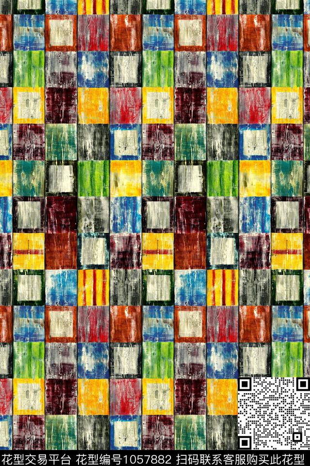 格子抽象几何数码印花华亿平台下载（图片编号: 1057882） - 瓦栏（Walan）