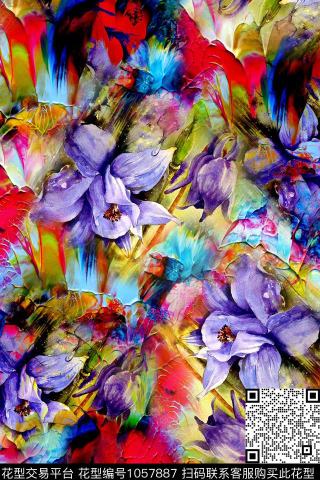 水彩花卉年轻女性手绘花卉数码印花华亿平台下载（图片编号: 1057887） - 瓦栏（Walan）