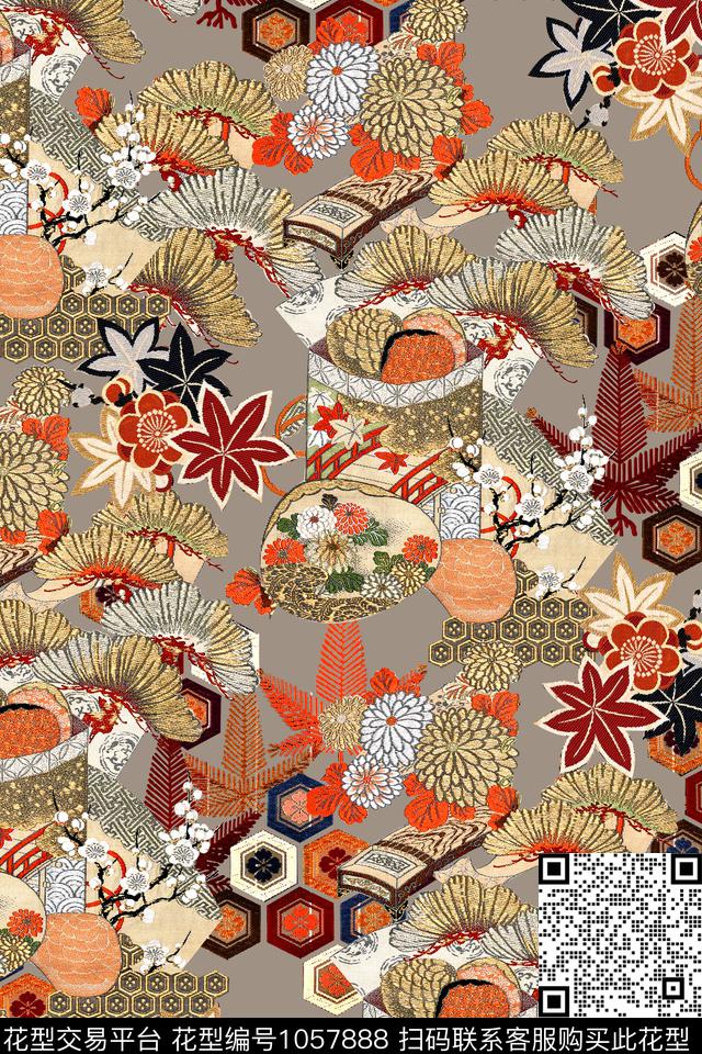 花卉几何纹理数码印花华亿平台下载（图片编号: 1057888） - 瓦栏（Walan）
