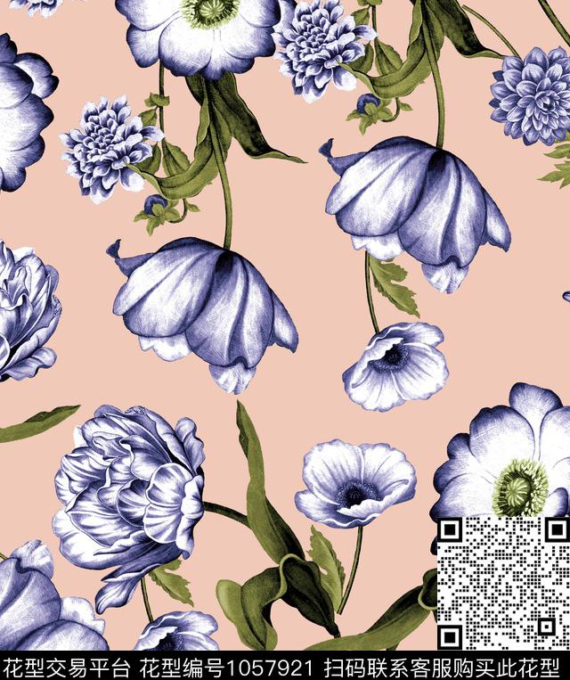 数码华亿平台花卉大牌风数码印花华亿平台下载（图片编号: 1057921） - 瓦栏（Walan）