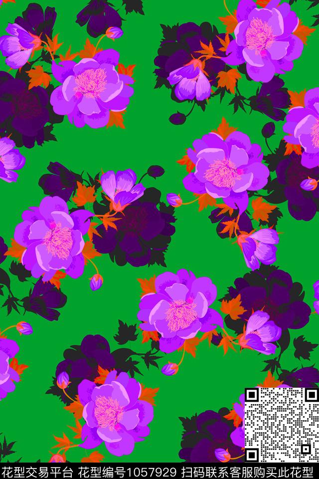 数码华亿平台水彩花卉绿植树叶数码印花华亿平台下载（图片编号: 1057929） - 瓦栏（Walan）