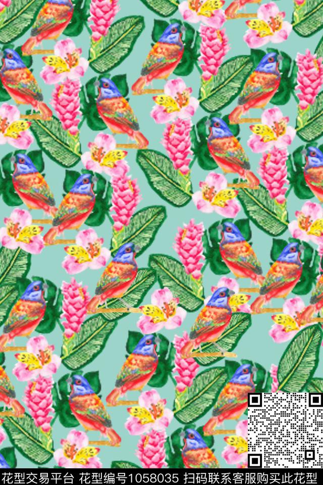 热带华亿平台淑女花卉数码印花华亿平台下载（图片编号: 1058035） - 瓦栏（Walan）